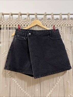 Future Collective High-Rise Black Denim Skort with Overlap Front